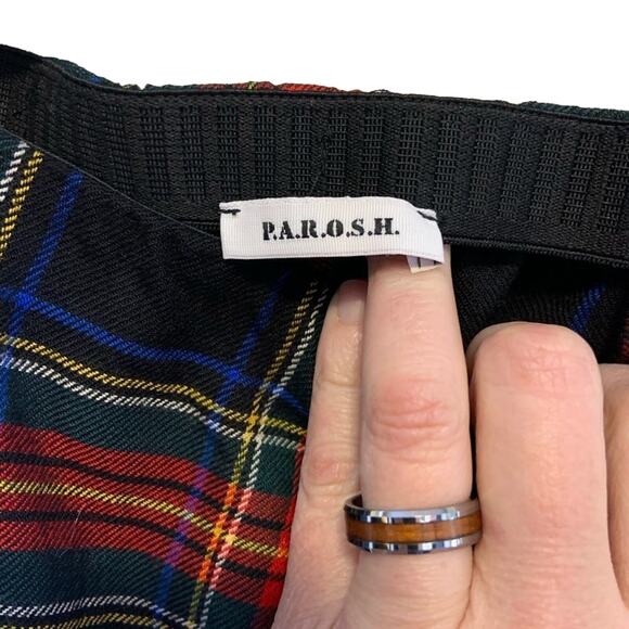P.A.R.O.S.H plaid pants wool blend trousers studded details punk look Sz L - Picture 6 of 6